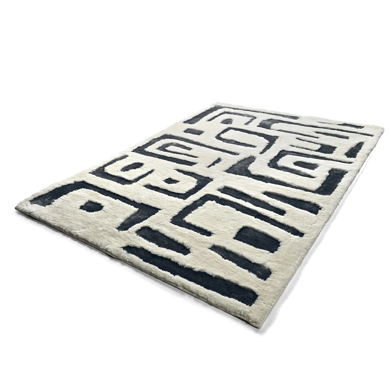 Ryatæpper - Palmyra (hvid/marineblå)