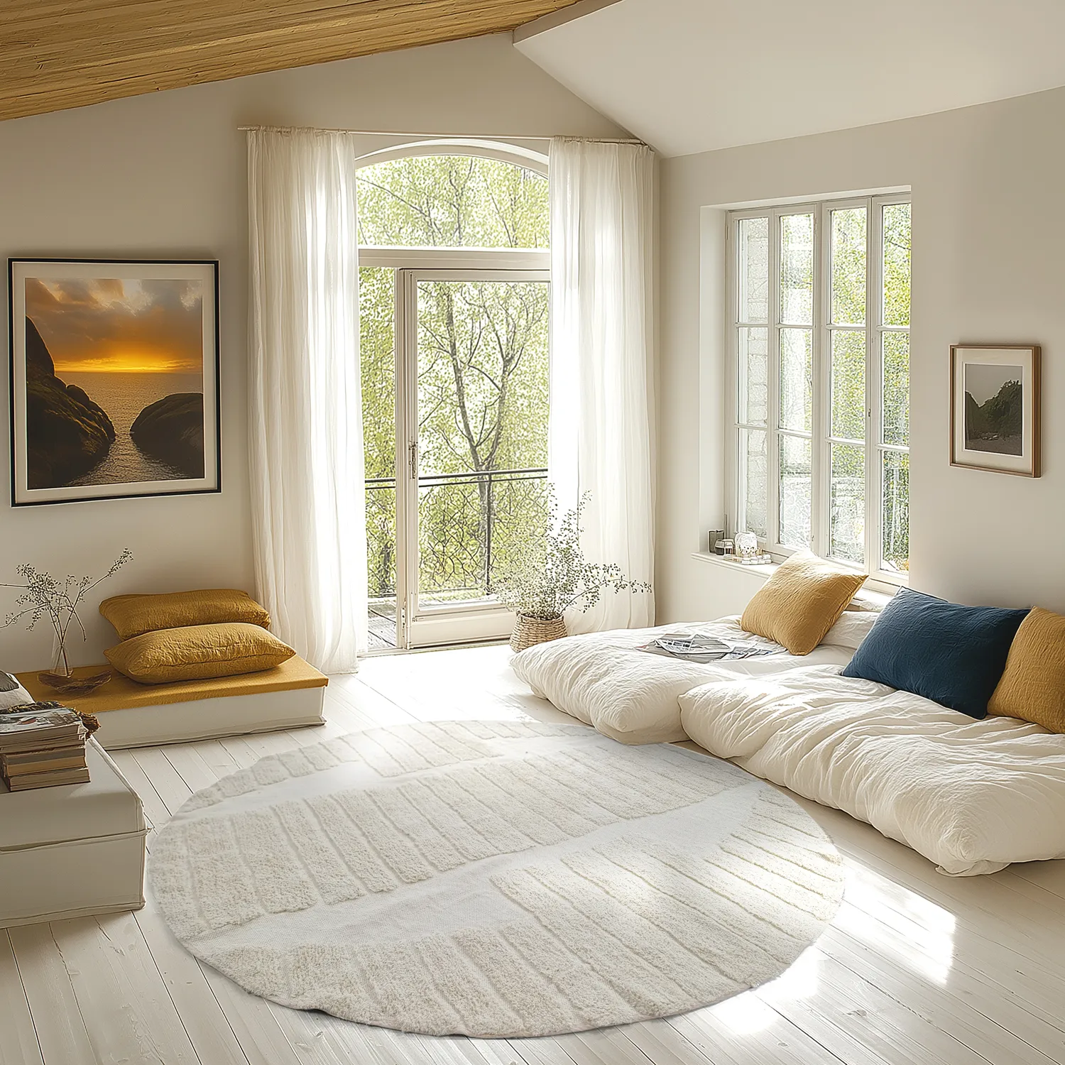 Rundt tæppe - Rani Natural Cotton Shaggy (off-white)