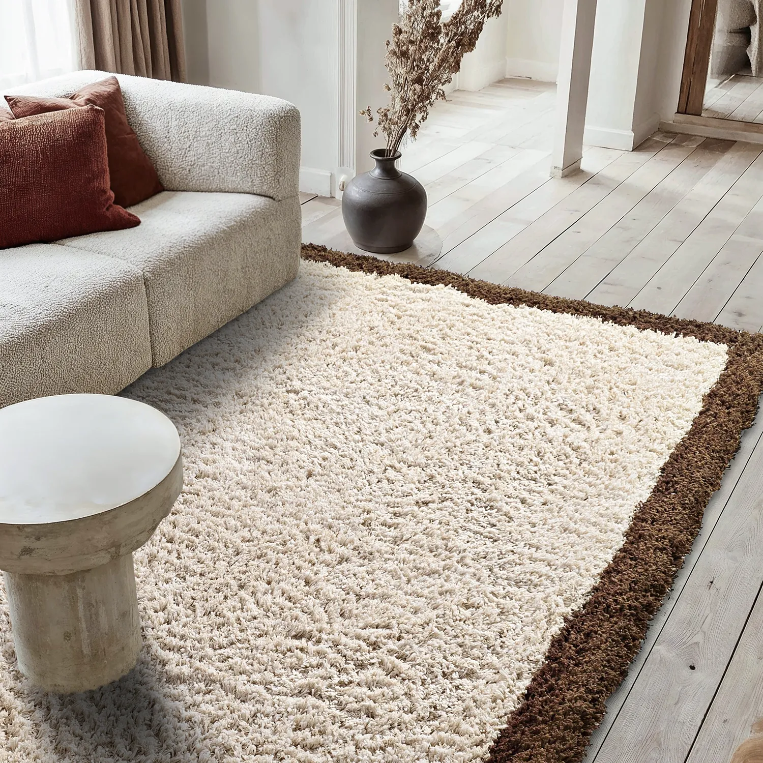 Ryatæpper - Sagres Natural Cotton Shaggy (offwhite/brun)