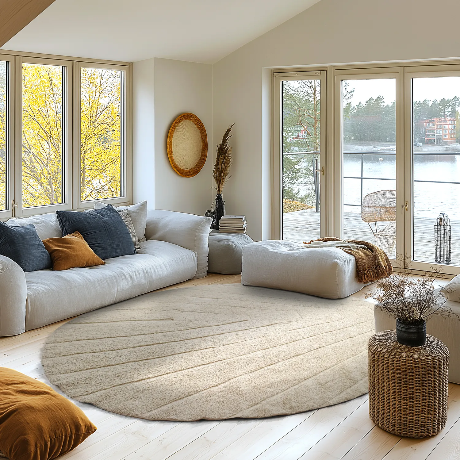 Rundt tæppe - Sivia Natural Cotton Shaggy (beige)