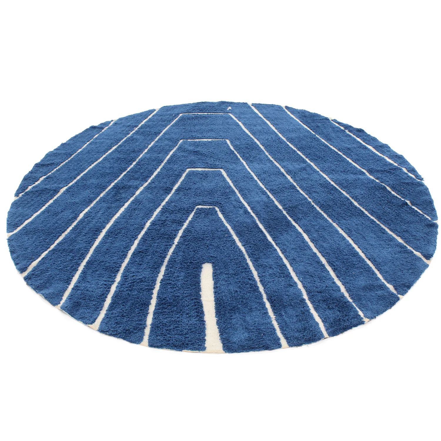 Rundt tæppe - Sivia Natural Cotton Shaggy (blå)