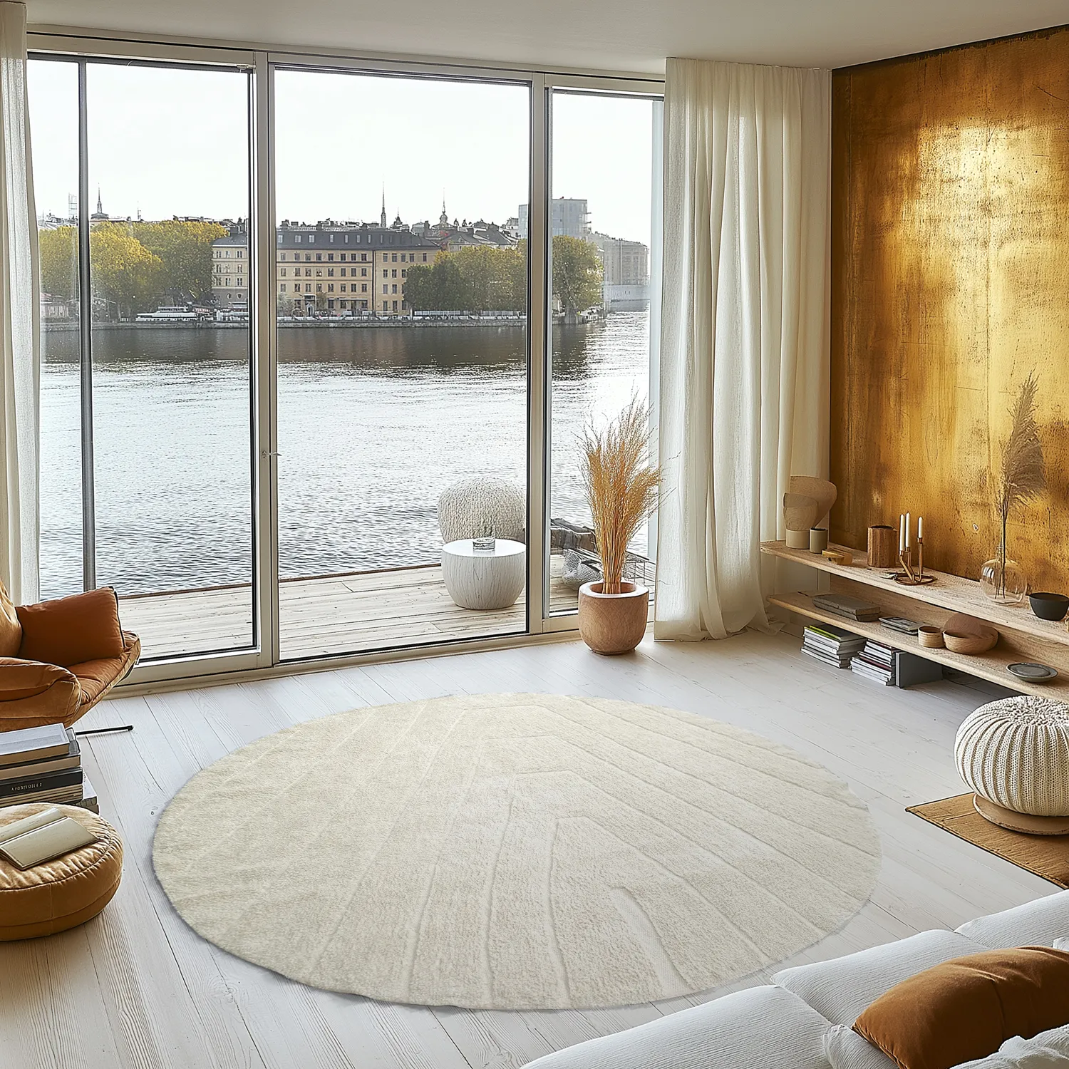 Rundt tæppe - Sivia Natural Cotton Shaggy (off-white)