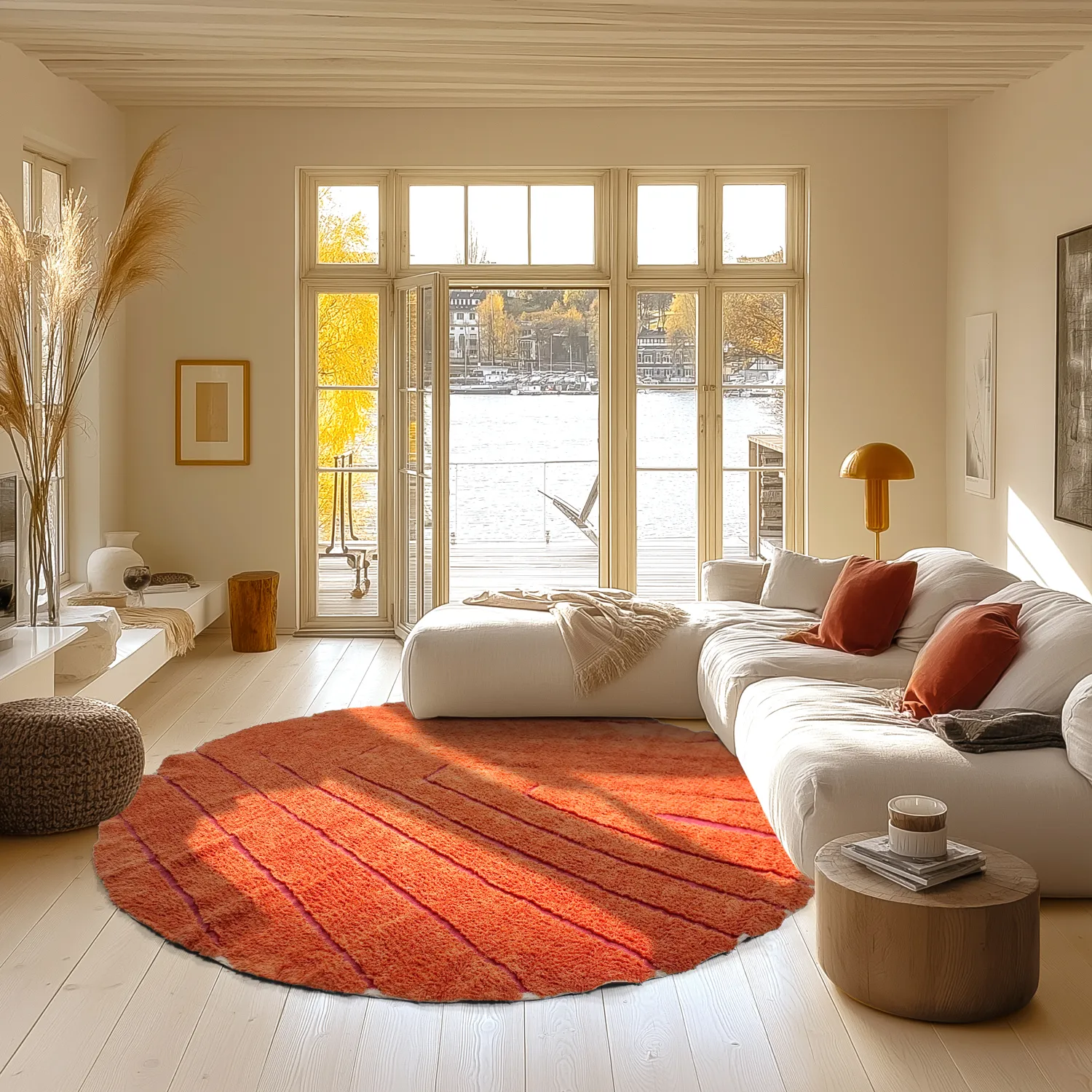 Rundt tæppe - Sivia Natural Cotton Shaggy (rød/orange)