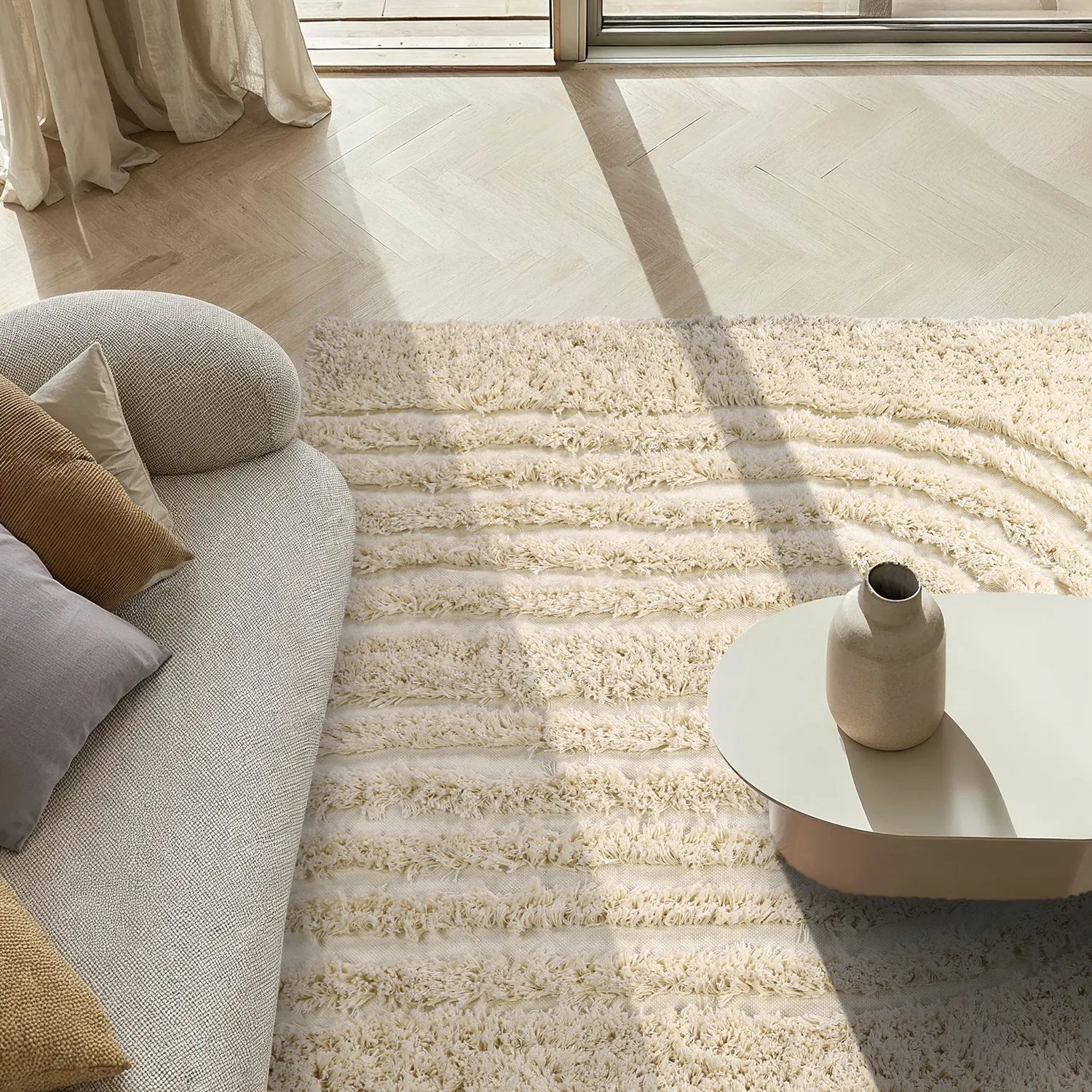 Ryatæpper - Sivota Natural Cotton Shaggy (off-white)