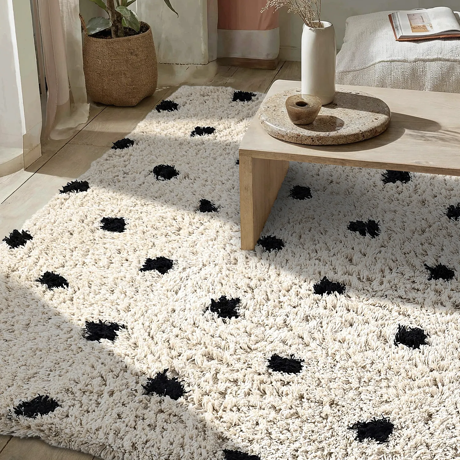 Ryatæpper - Soria Natural Cotton Shaggy (offwhite/sort)