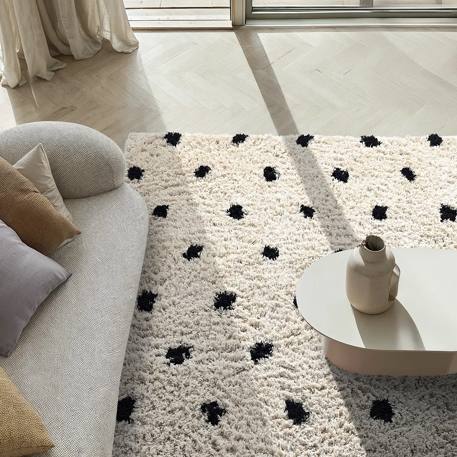 Ryatæpper - Soria Natural Cotton Shaggy (offwhite/sort)