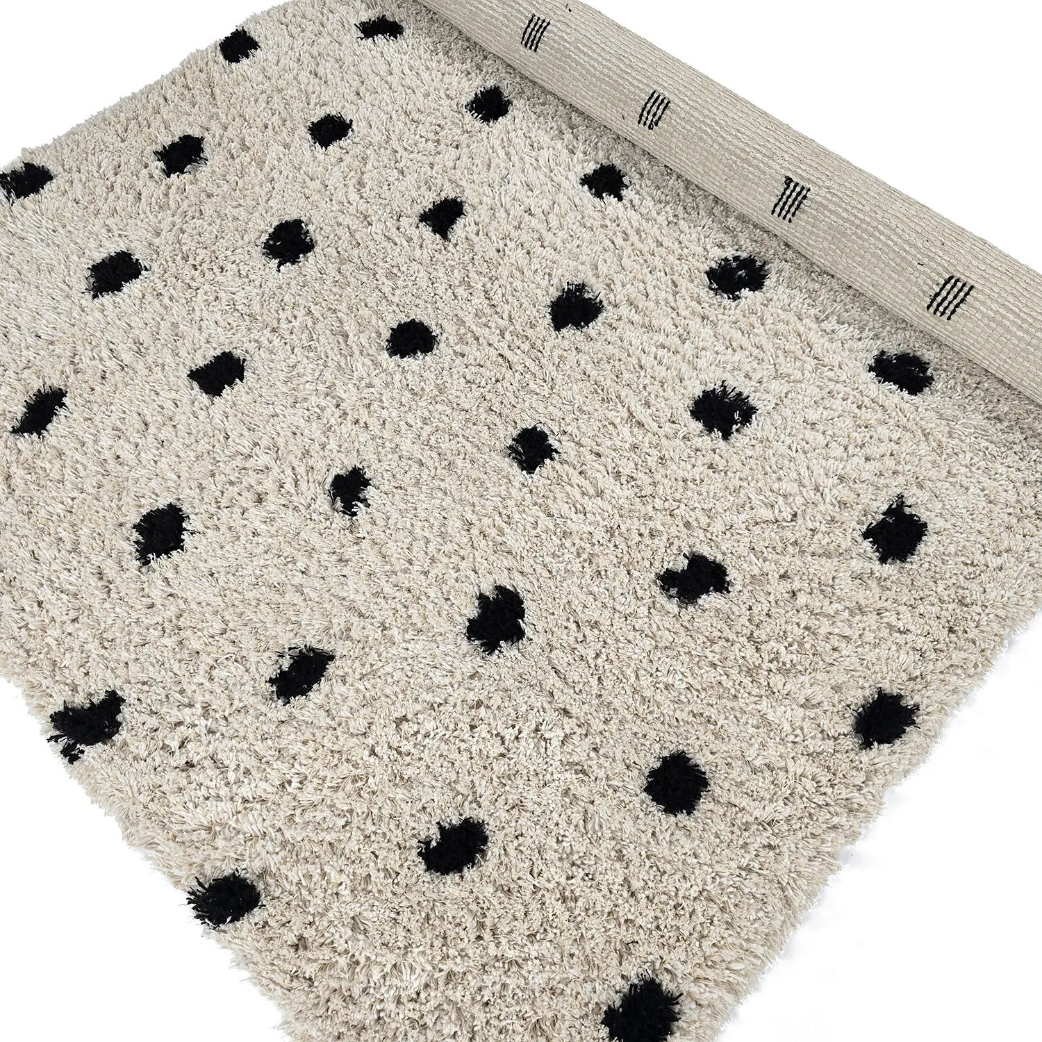 Ryatæpper - Soria Natural Cotton Shaggy (offwhite/sort)