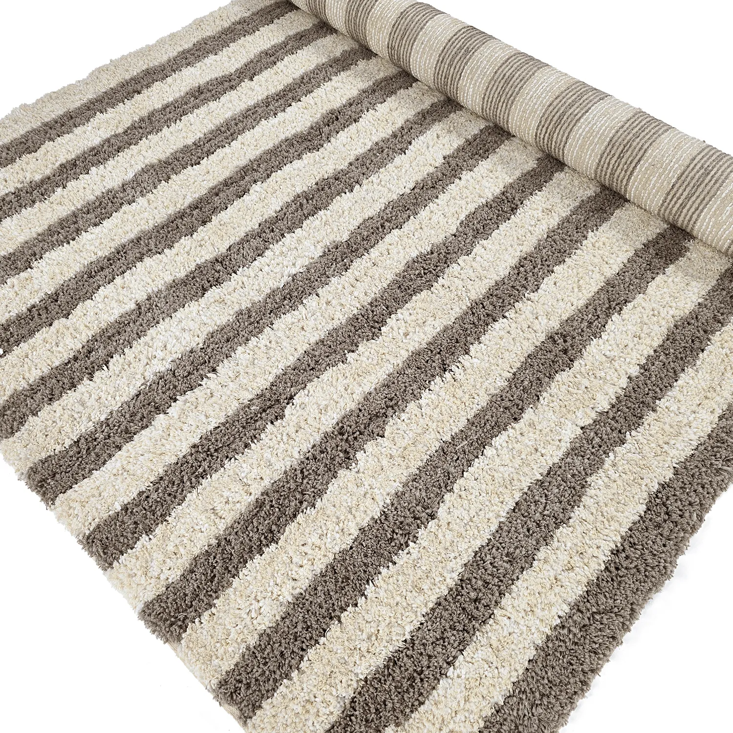 Ryatæpper - Thira Stripe Cotton Shaggy (creme/taupe)