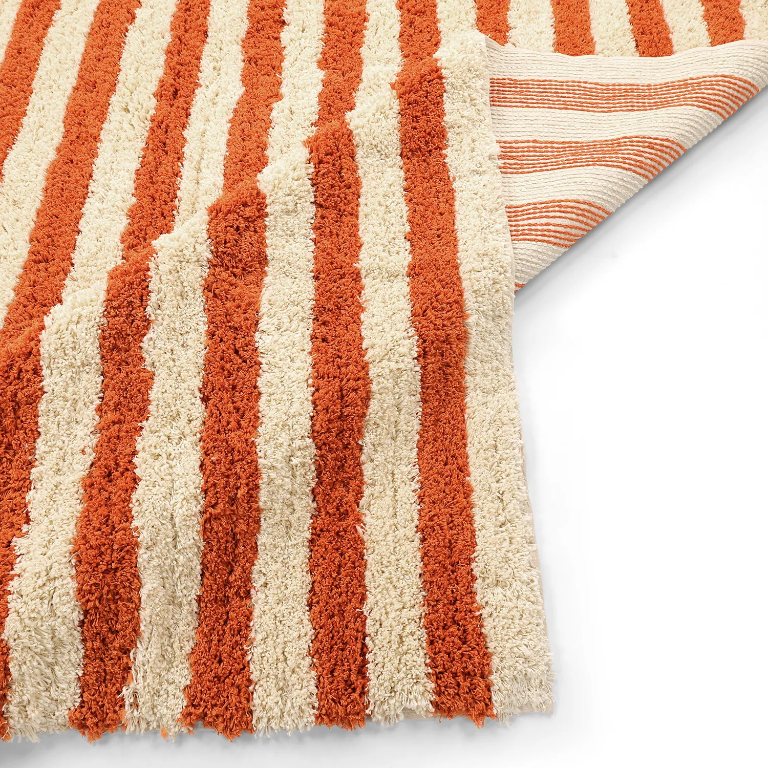 Ryatæpper - Thira Stripe Cotton Shaggy (lysegul/lys orange)