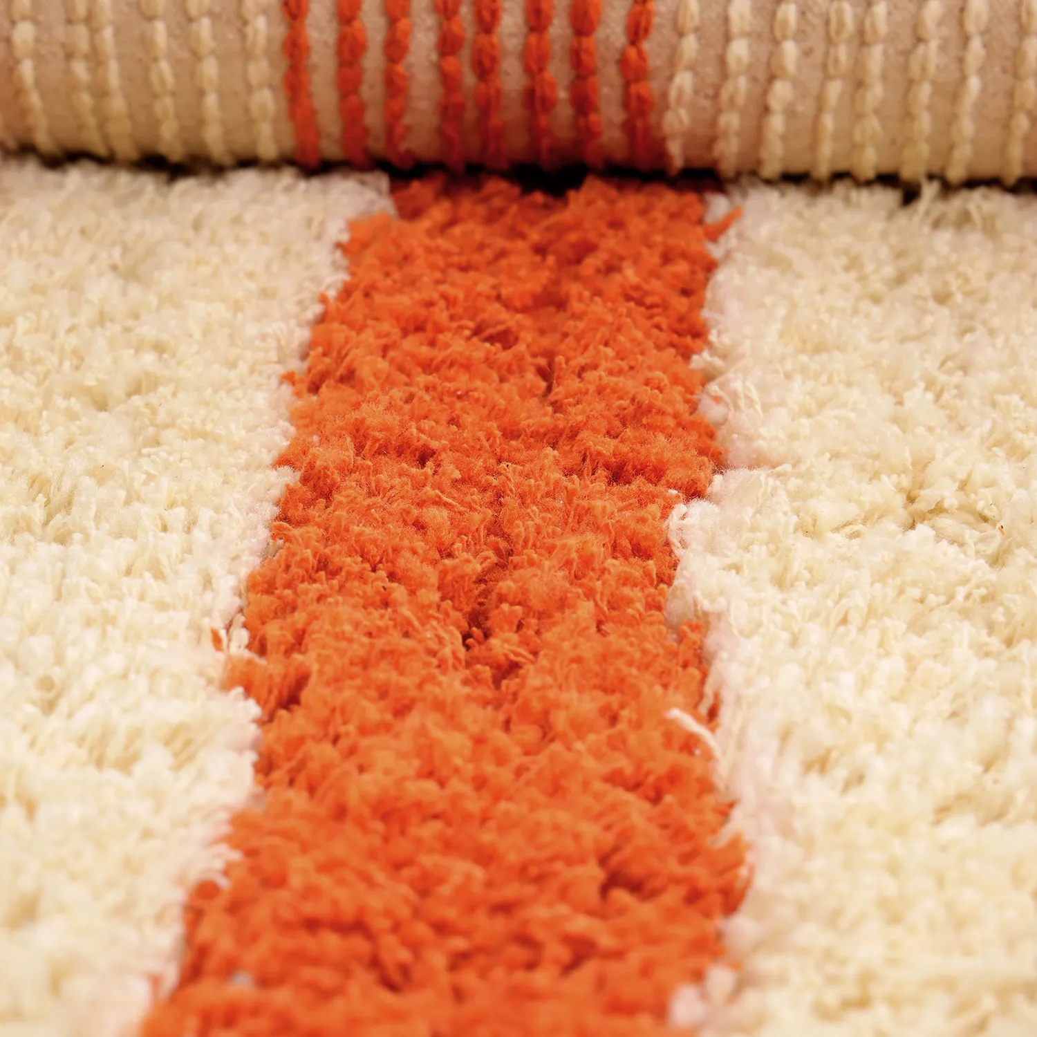 Ryatæpper - Thira Stripe Cotton Shaggy (lysegul/lys orange)