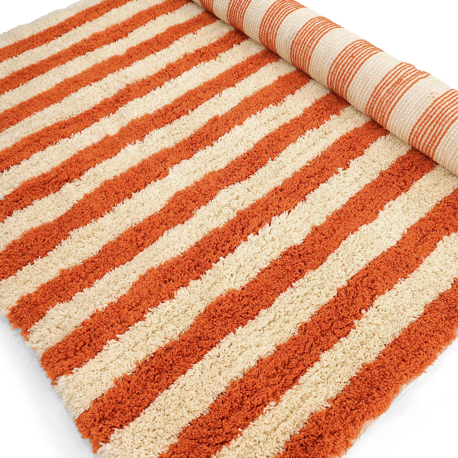 Ryatæpper - Thira Stripe Cotton Shaggy (lysegul/lys orange)