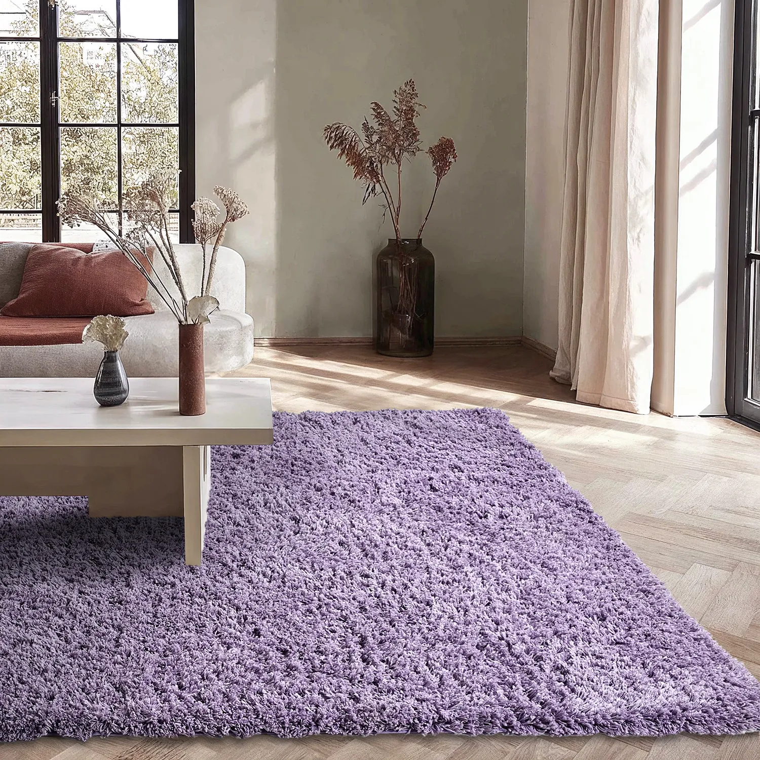 Ryatæpper - Combarro Solid Cotton Shaggy (lys lilla)