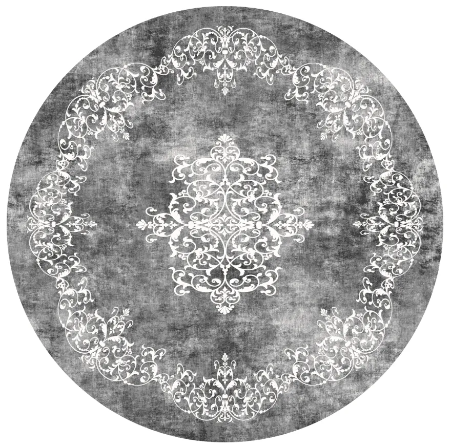 Rundt tæppe - Santi (mørkgrå/hvid)