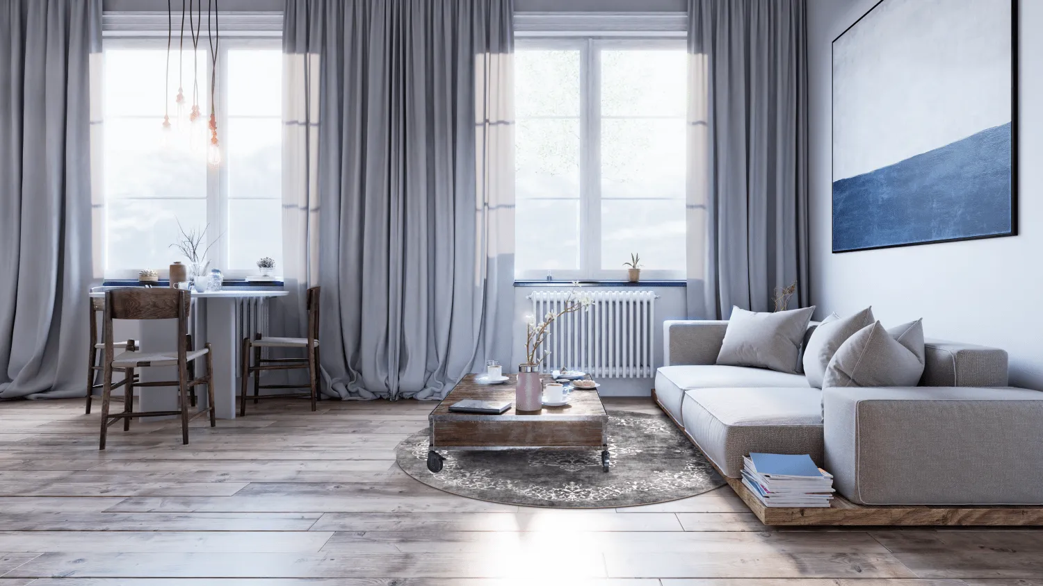 Rundt tæppe - Santi (mørkgrå/hvid)