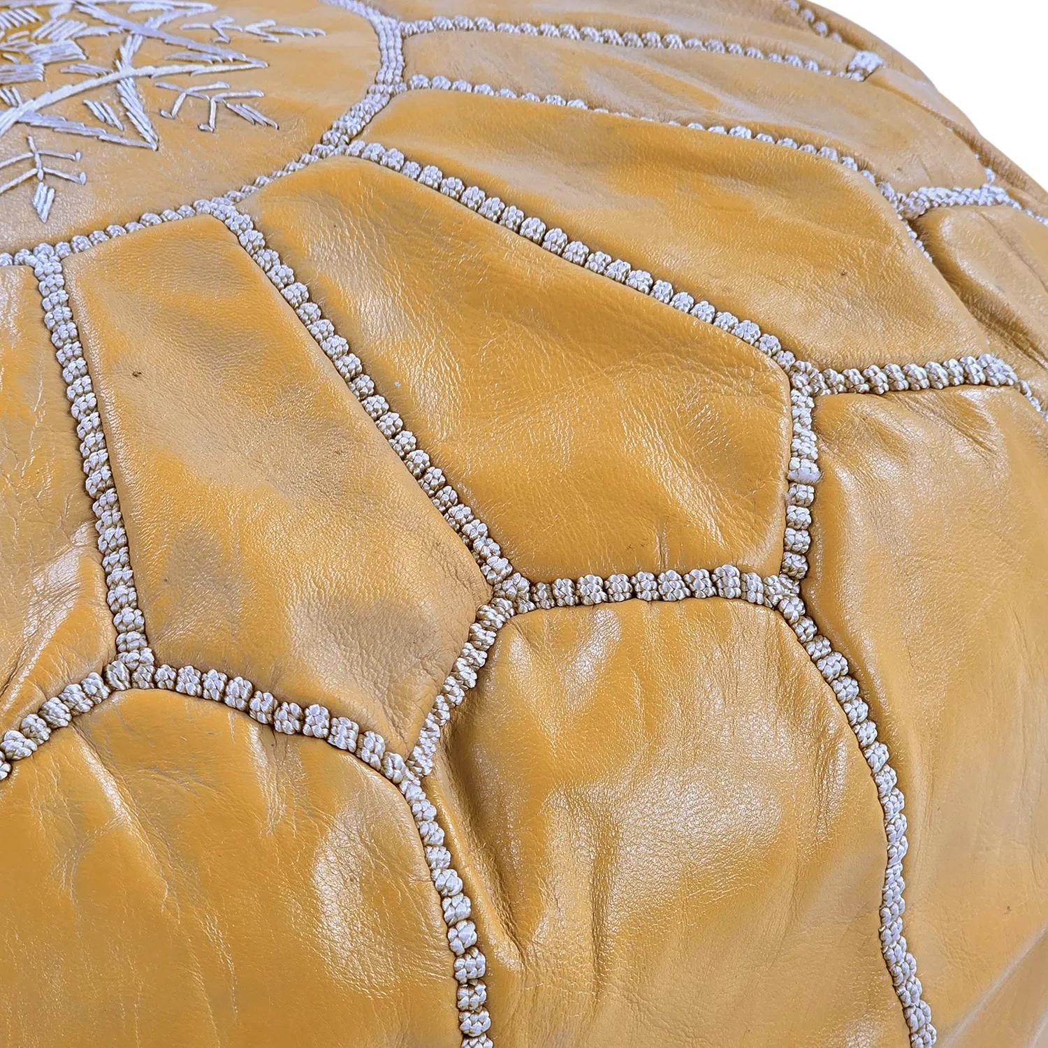 Puf - Marokkansk læder-puf (gul/hvid)