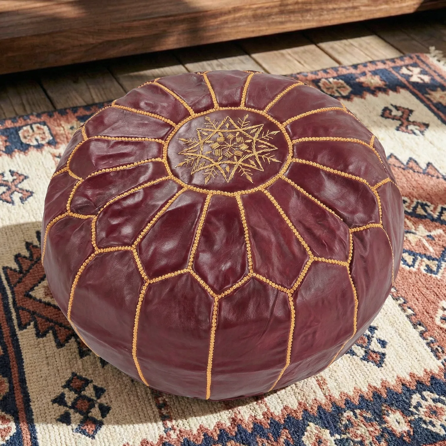 Puf - Marokkansk læder-puf (bordeaux)