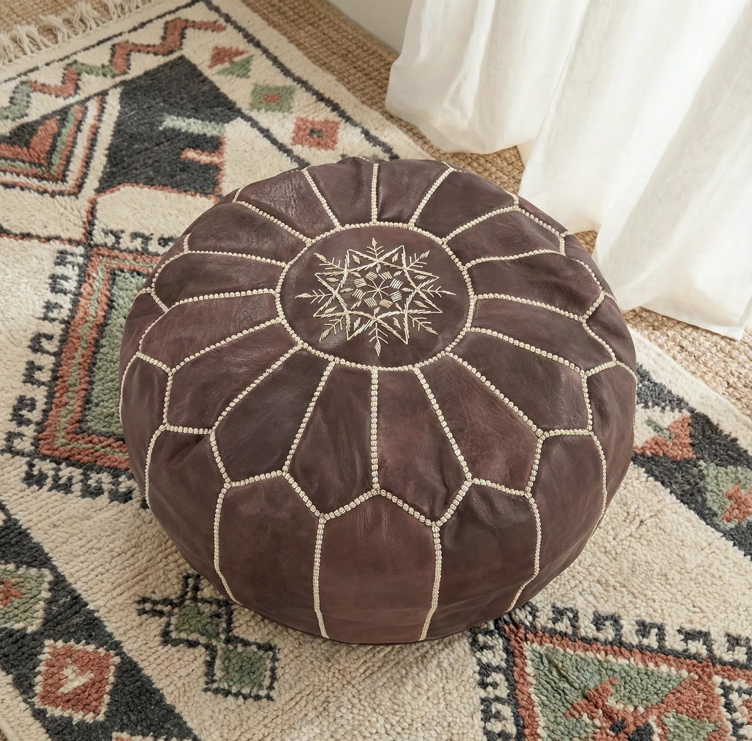 Puf - Marokkansk læder-puf (mørkebrun)