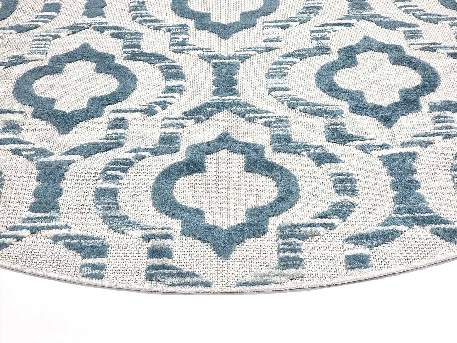 Runde tæpper - Indoor/Outdoor Trenton (hvid/blå)