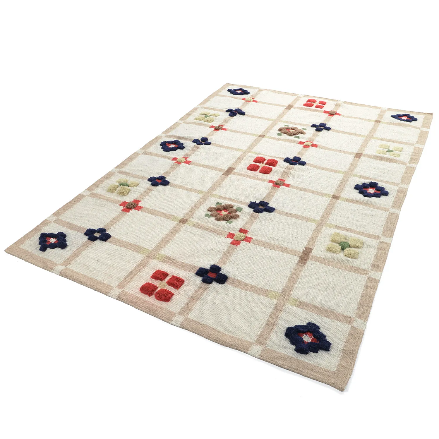 Uldtæppe - Lausanne Flatweave Tufted Premium (hvid/beige)