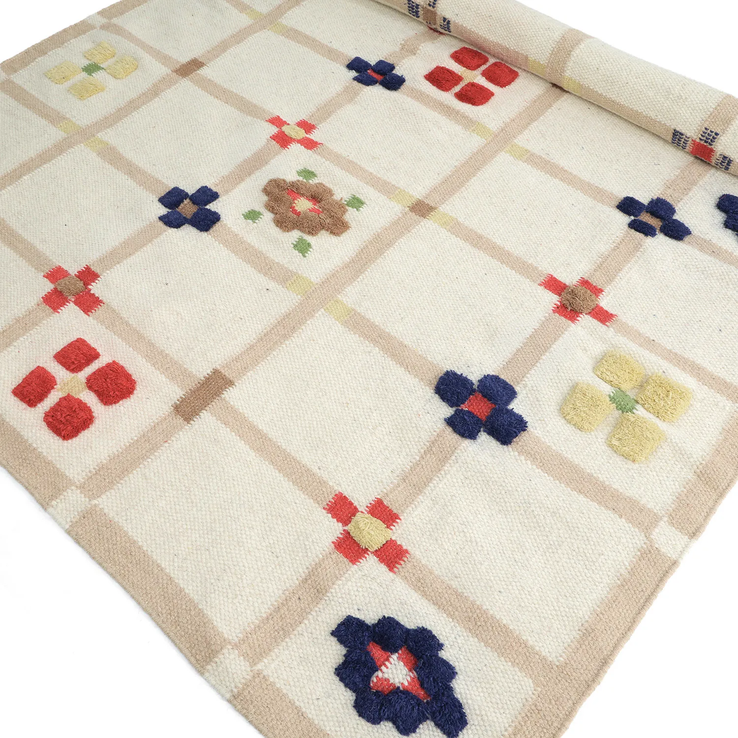 Uldtæppe - Lausanne Flatweave Tufted Premium (hvid/beige)
