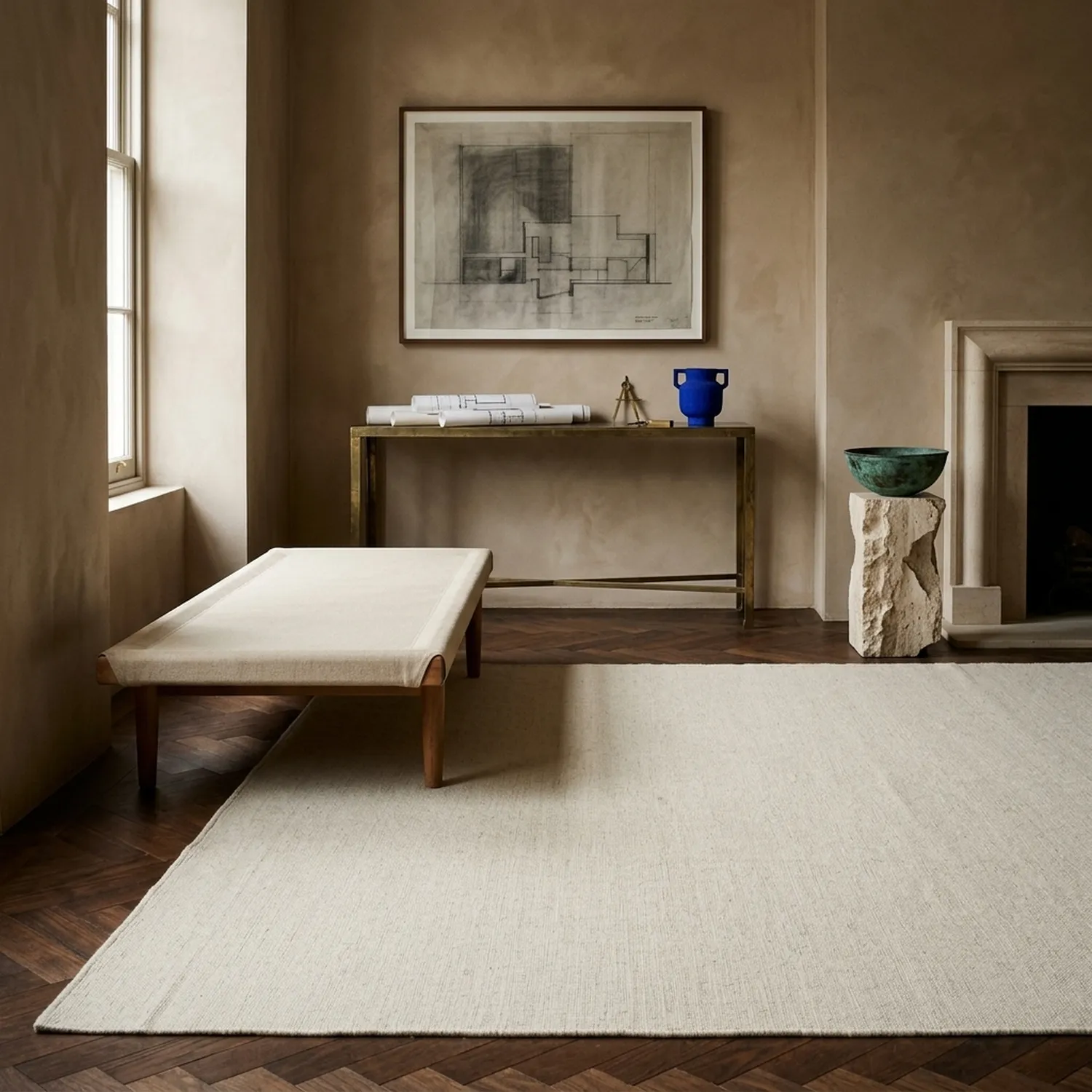 Uldtæppe - Charonne Flat Handloom Wool Premium (fløde)