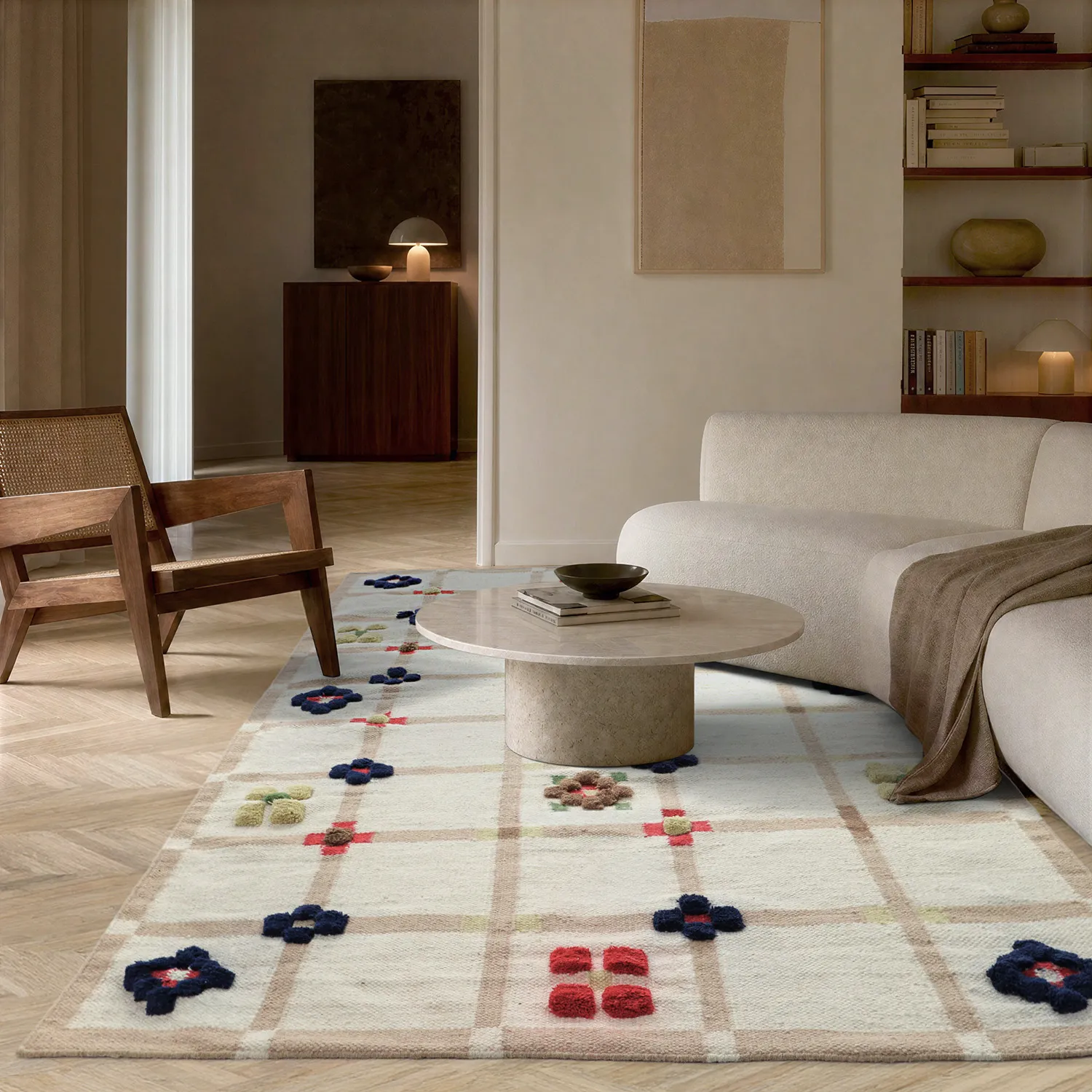 Uldtæppe - Lausanne Flatweave Tufted Premium (hvid/beige)