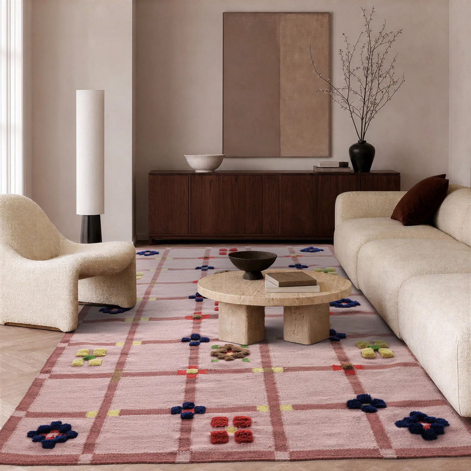 Uldtæppe - Lausanne Flatweave Tufted Premium (lyserød)