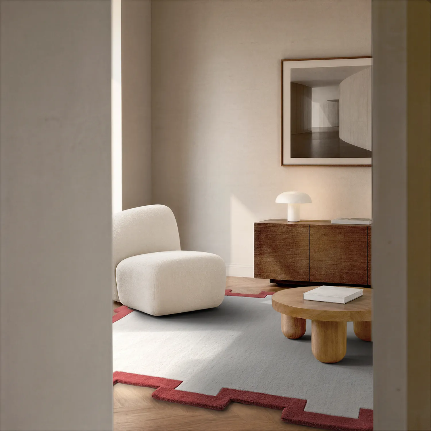 Uldtæppe - Agra Hand Tufted Wool Premium (creme/rød)