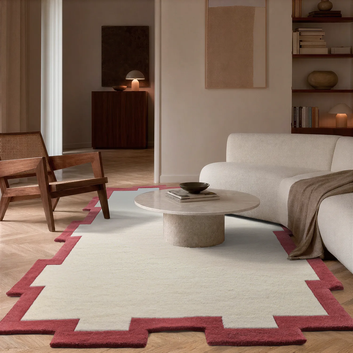 Uldtæppe - Agra Hand Tufted Wool Premium (creme/rød)