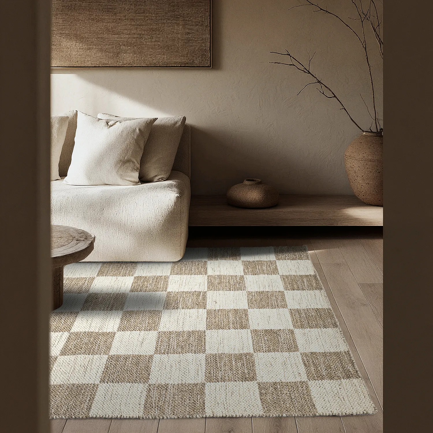 Uldtæppe - Dundee (beige/hvid)