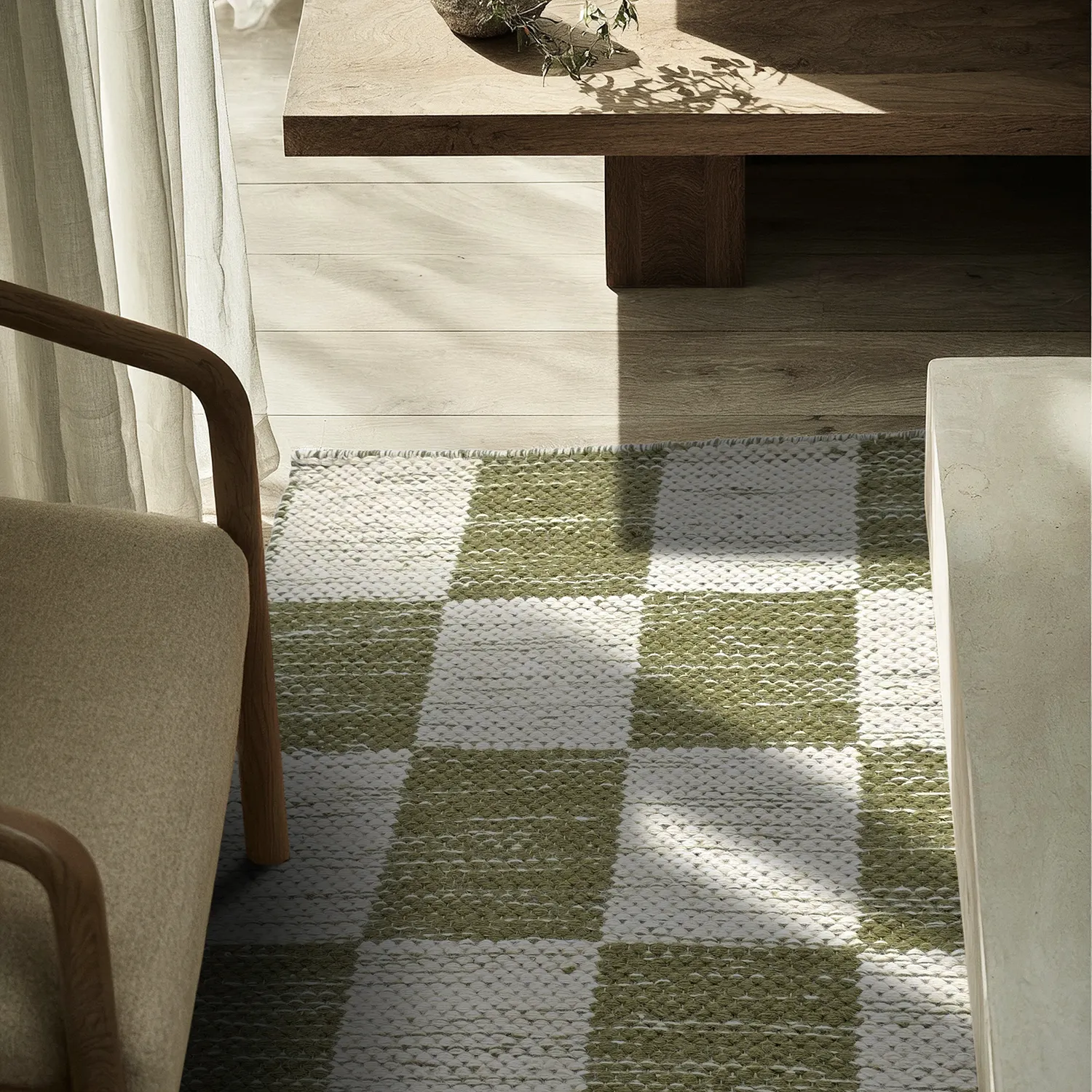 Uldtæppe - Dundee (grøn/hvid)