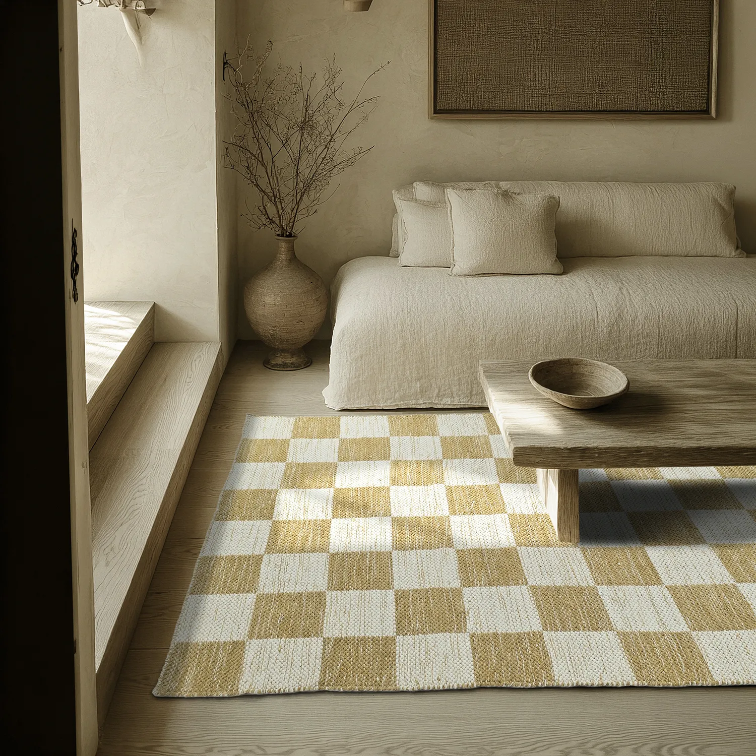 Uldtæppe - Dundee (gul/hvid)