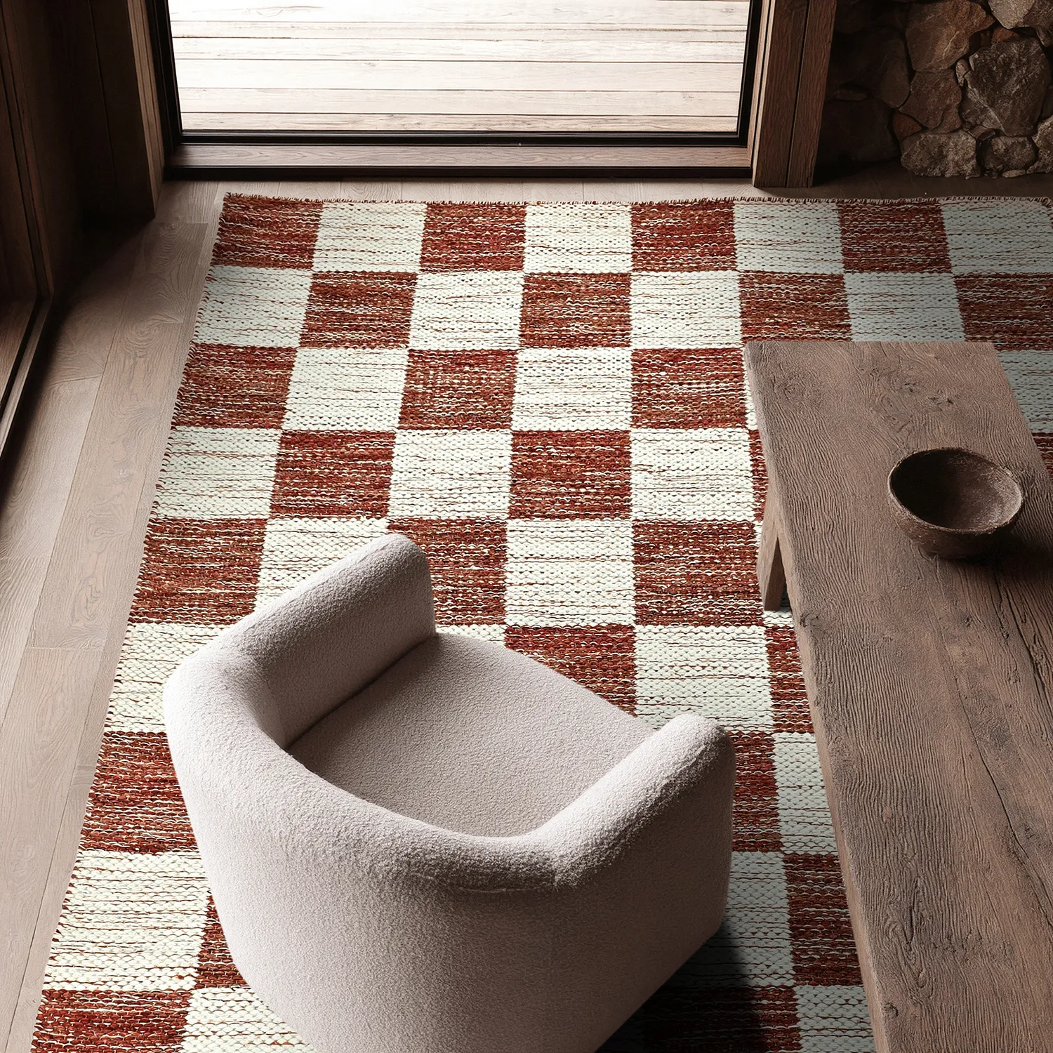 Uldtæppe - Dundee (rød/hvid)