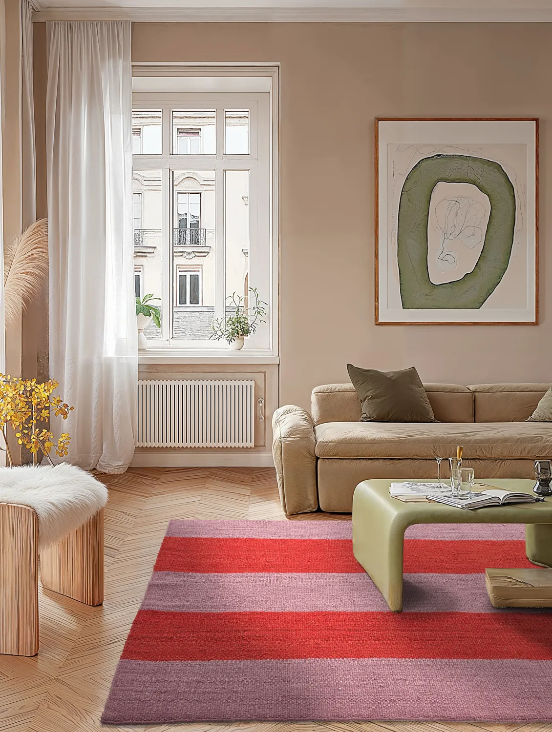 Uldtæppe - Garine (pink/rød)