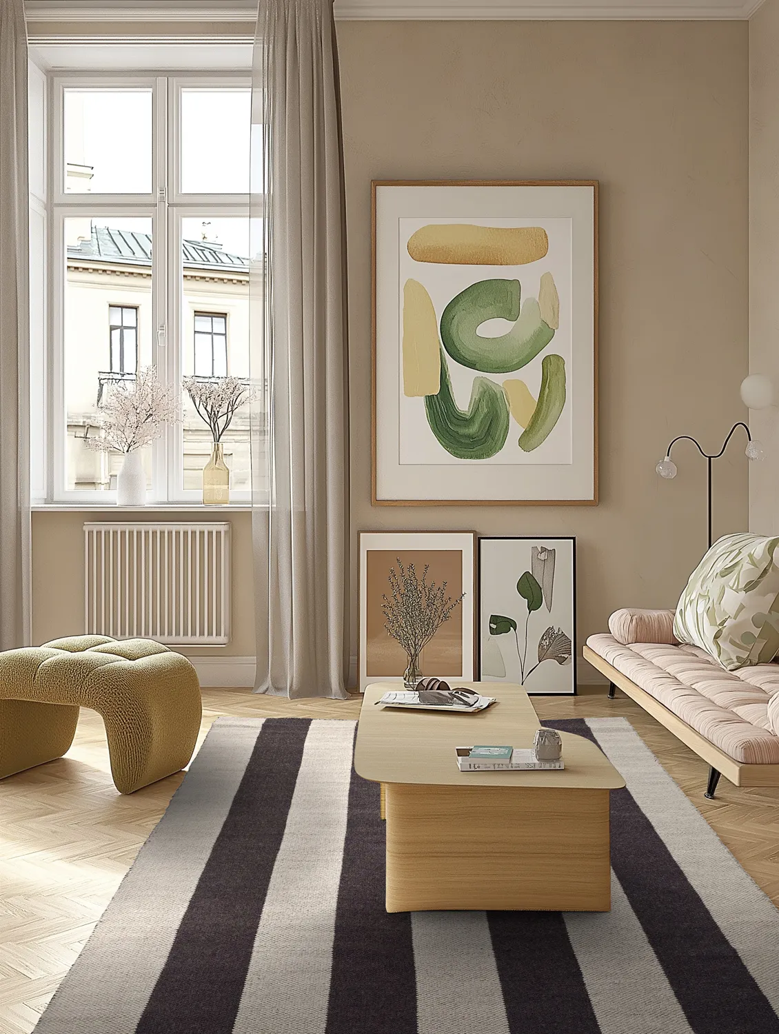 Uldtæppe - Garine (sort/beige)