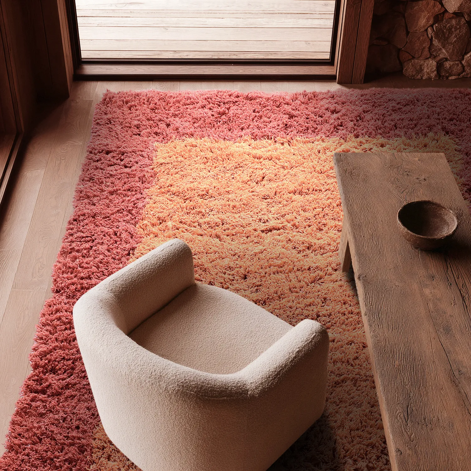 Uldtæppe - Khenifra Handknot Wool Premium (orange/rød)