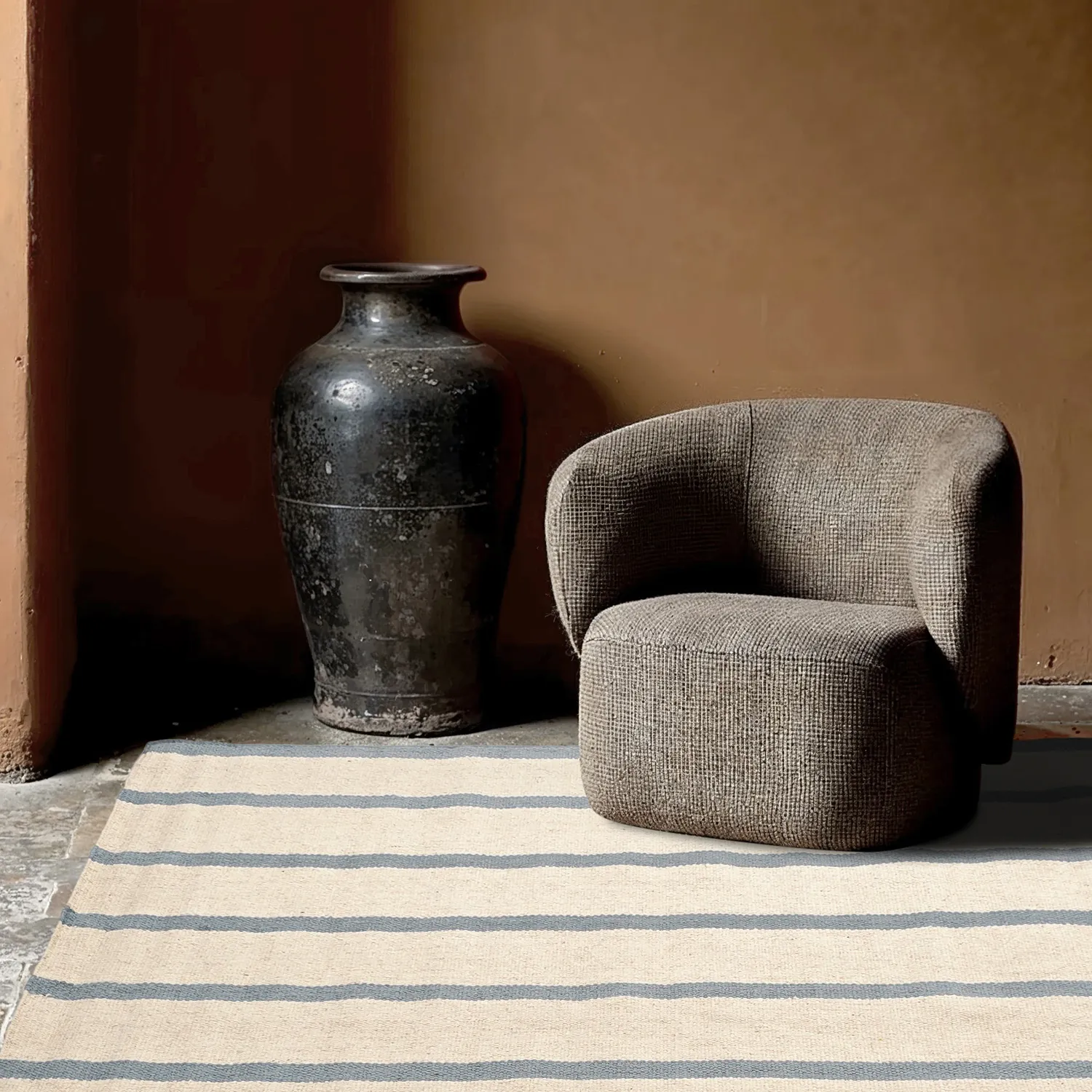 Uldtæppe - Luton (faded denim/hvid)