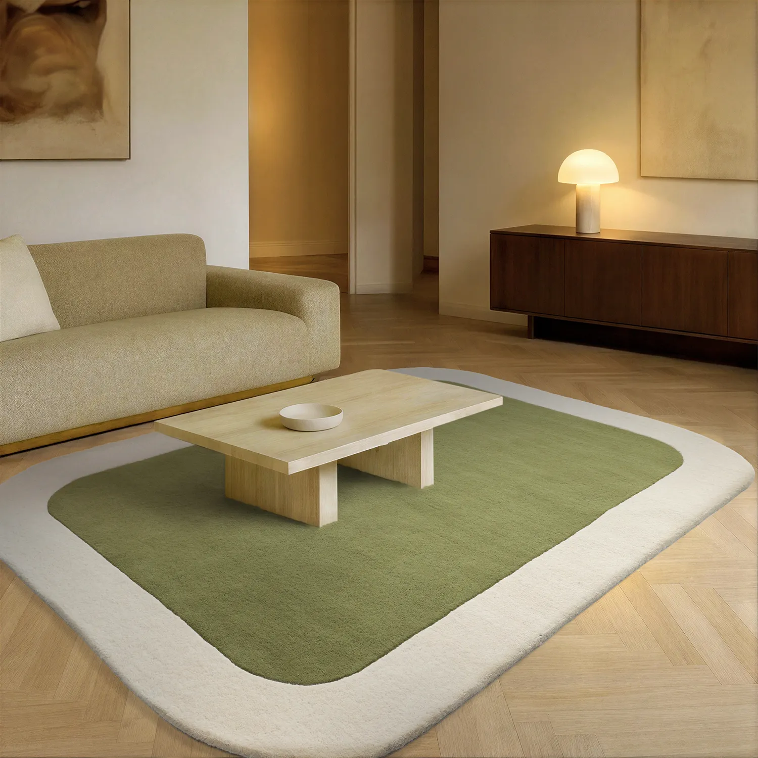 Uldtæppe - Puri Hand Tufted Wool Premium (grøn/creme)