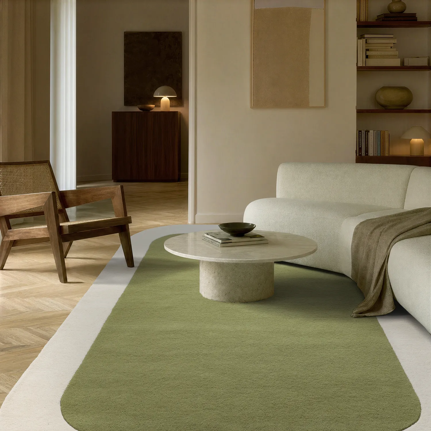 Uldtæppe - Puri Hand Tufted Wool Premium (grøn/creme)