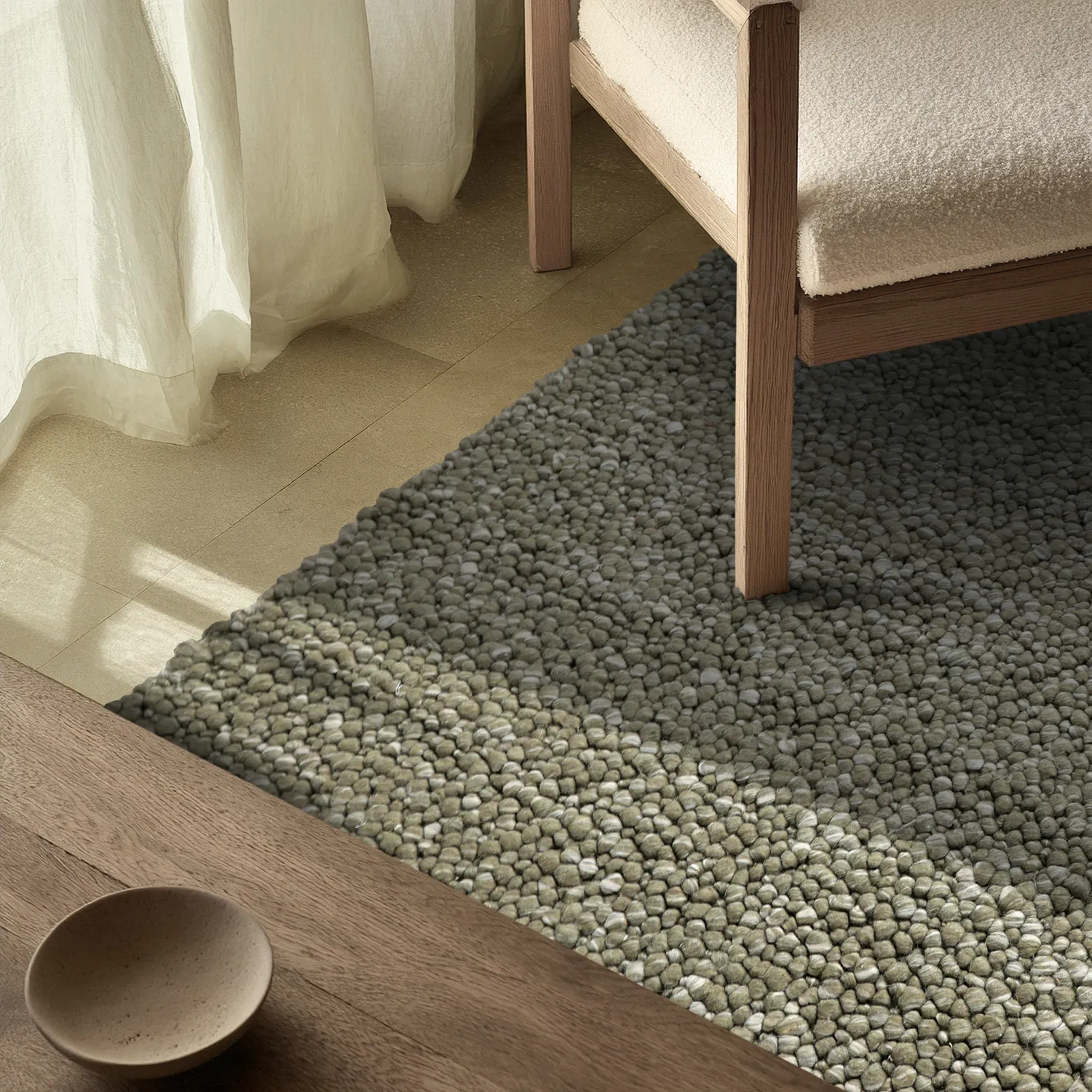 Uldtæppe - Sala Irregular Wool Bubble (mosgrøn/hvid melange)