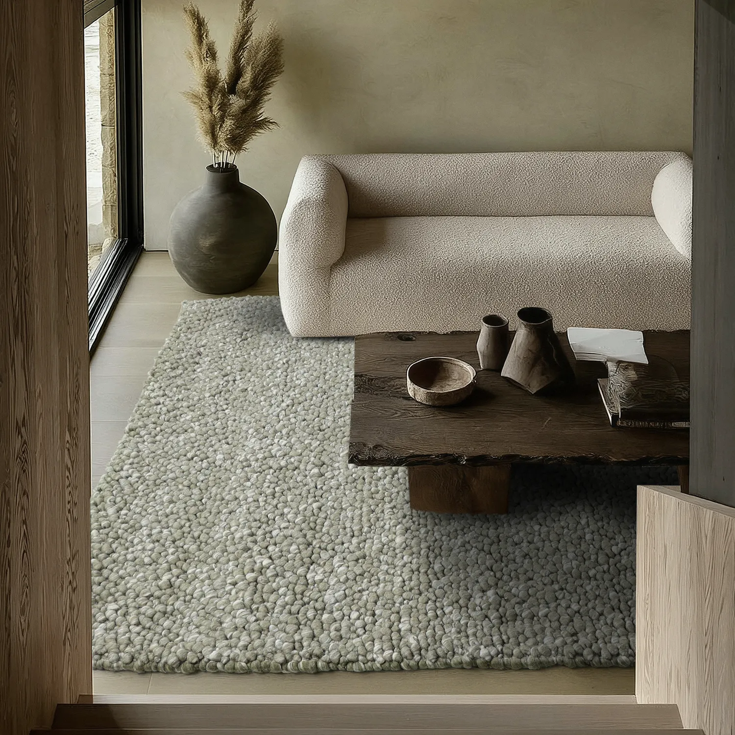 Uldtæppe - Sala Irregular Wool Bubble (mosgrøn/hvid melange)