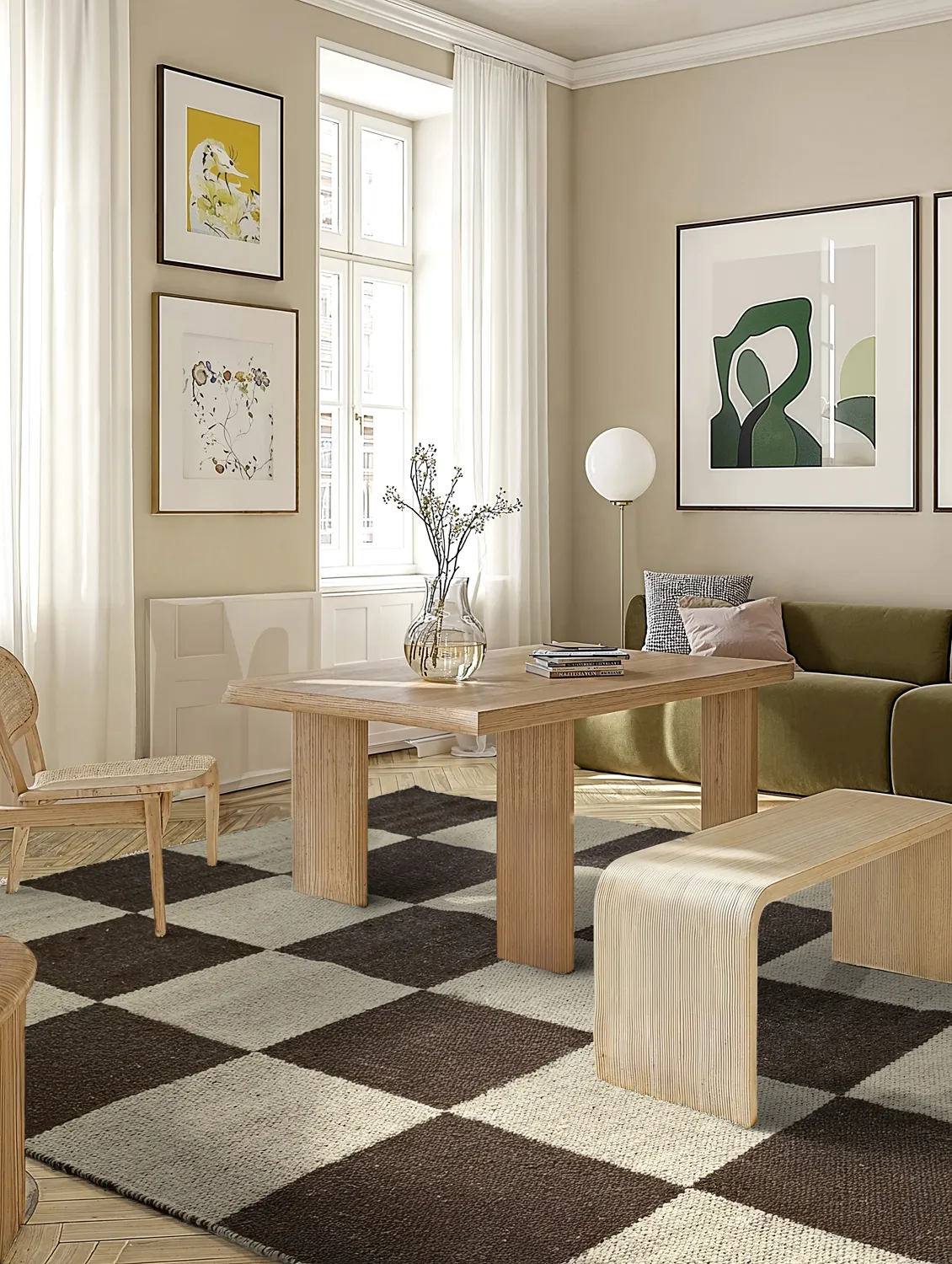 Uldtæppe - Scacco (sort/beige)