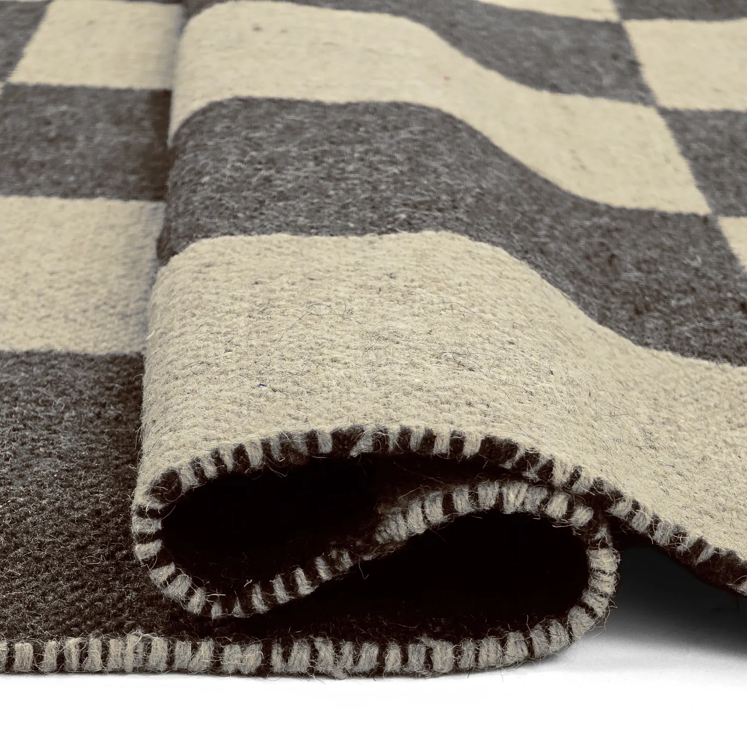 Uldtæppe - Scacco (sort/beige)