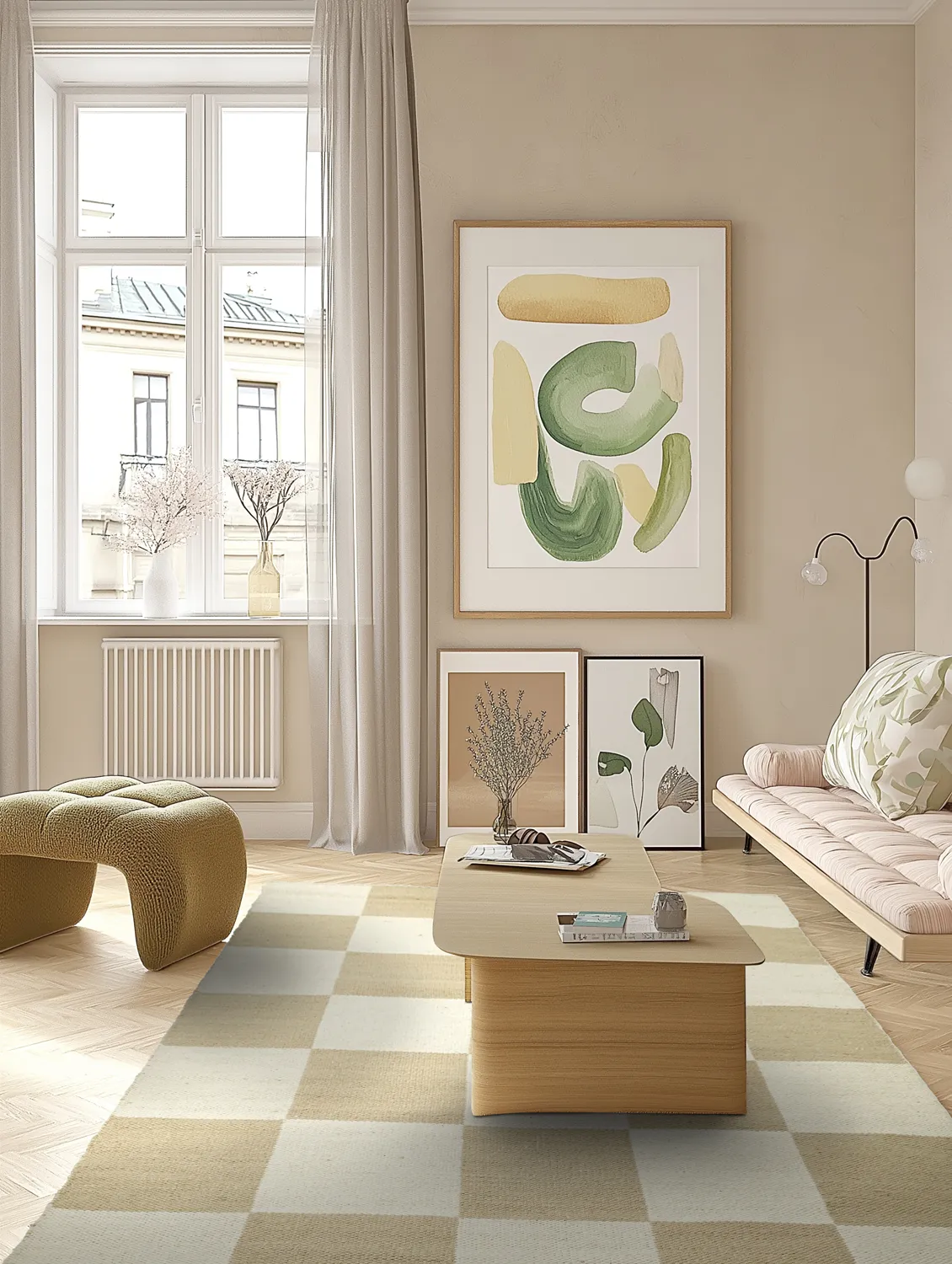 Uldtæppe - Scacco (hvid/beige)