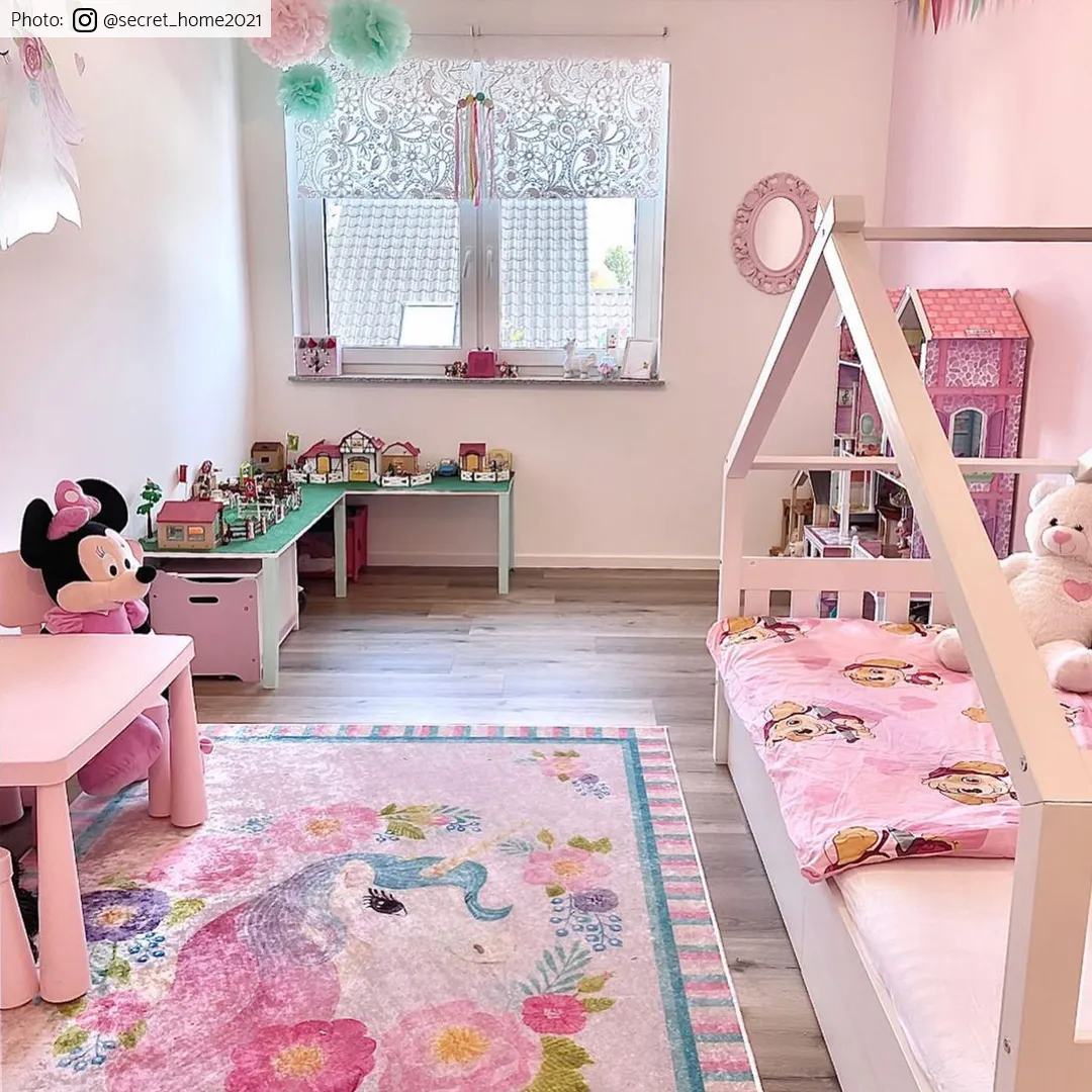 Børnetæppe - Unicorn Flowers (lyserød)