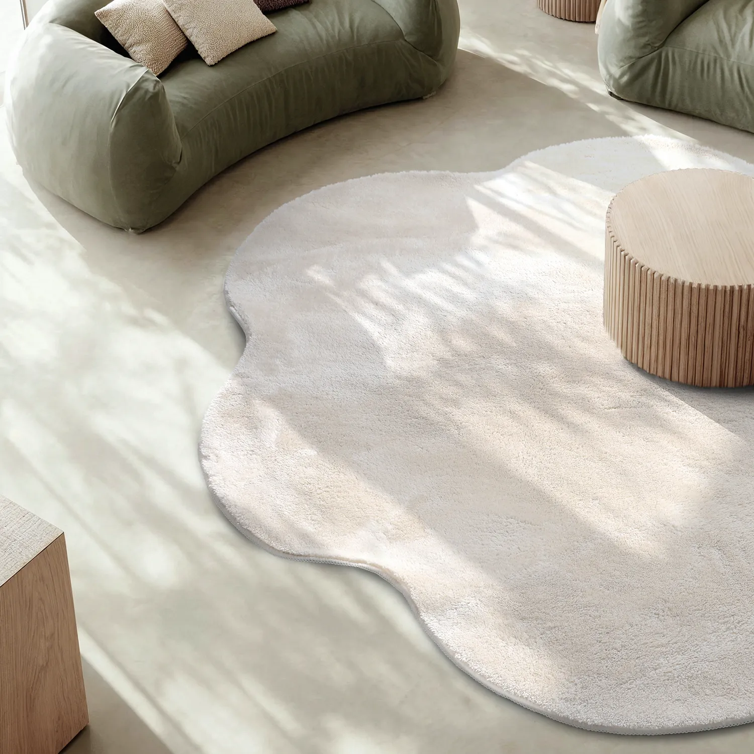 Rundt Bølget Tæppe - Aranga Super Soft Fur (beige)