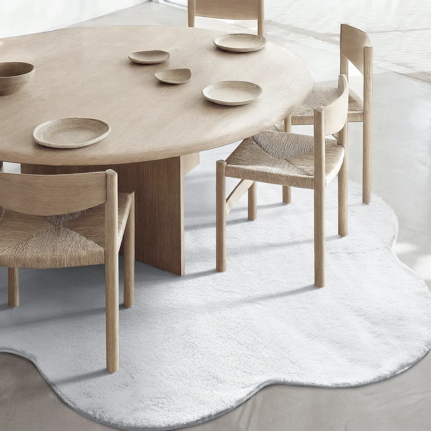 Rundt Bølget Tæppe - Aranga Super Soft Fur (hvid)