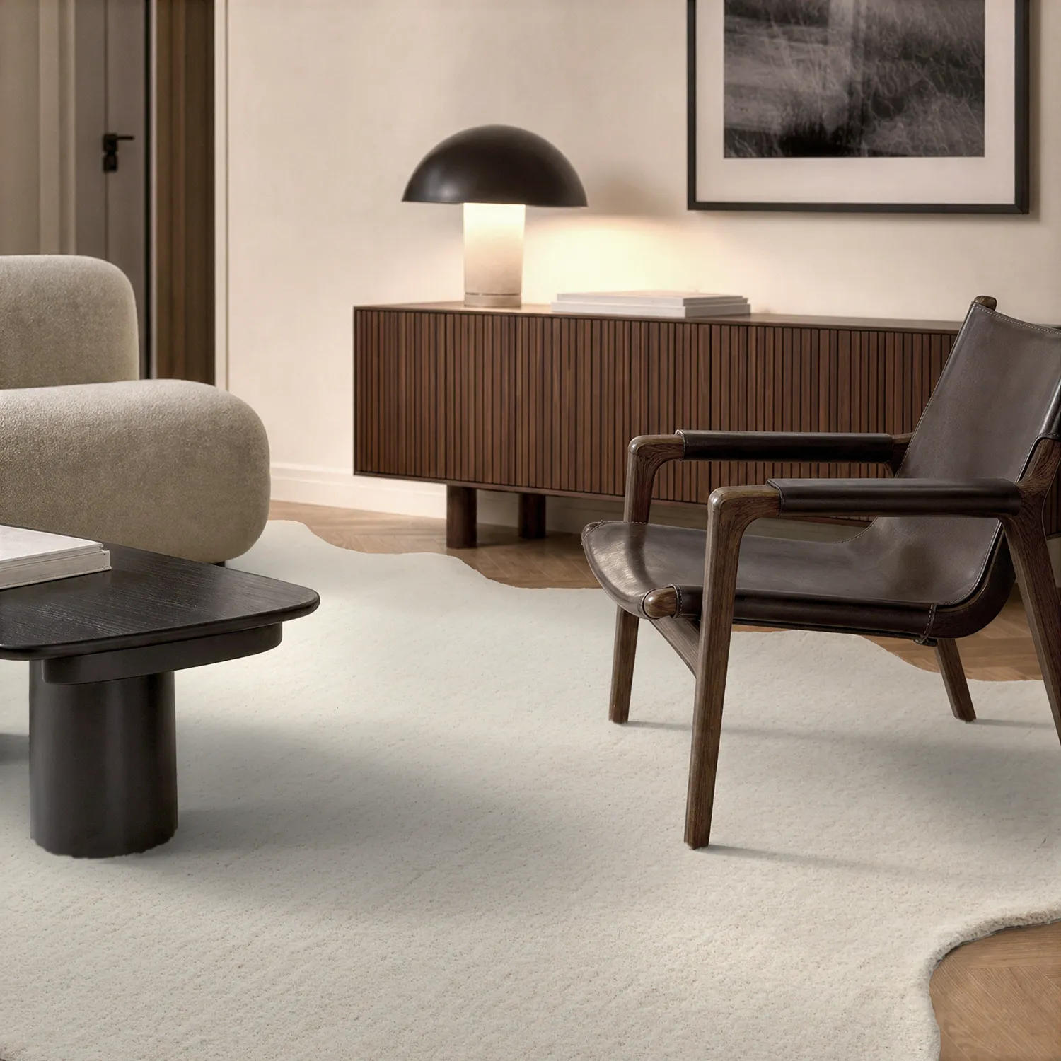 Bølget uldtæppe - Diu Hand Tufted Wool Premium (fløde)