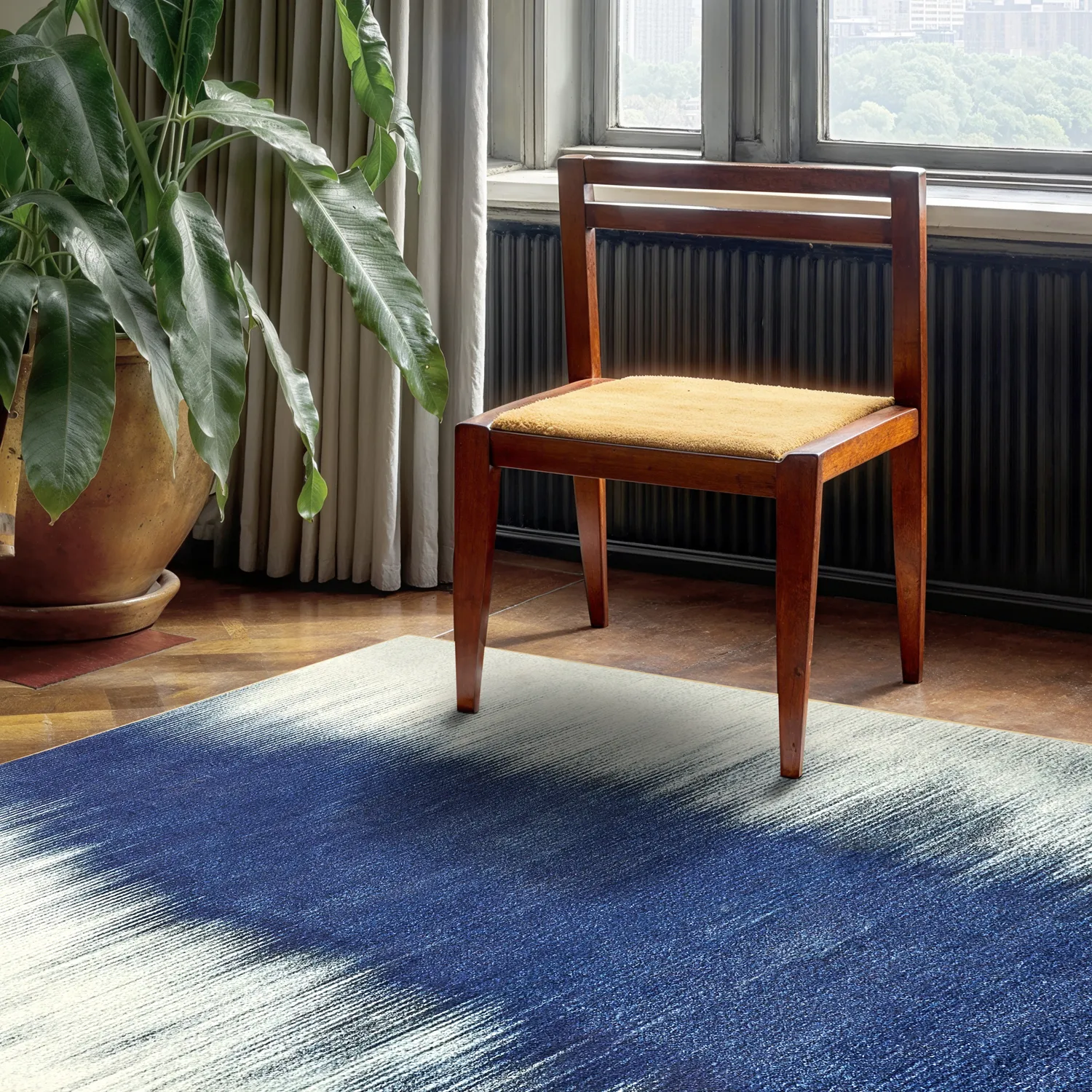 Wilton-tæppe - Cara (hvid/mørkeblå)