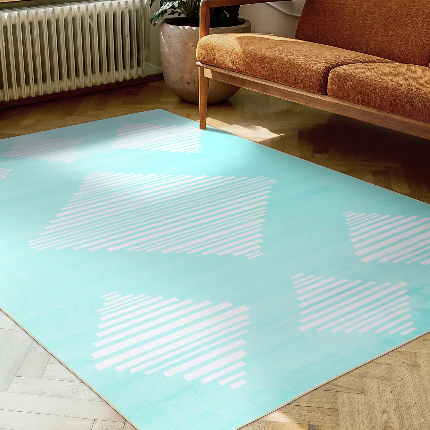 Wilton-tæppe - Carmen (lyseblå/hvid)